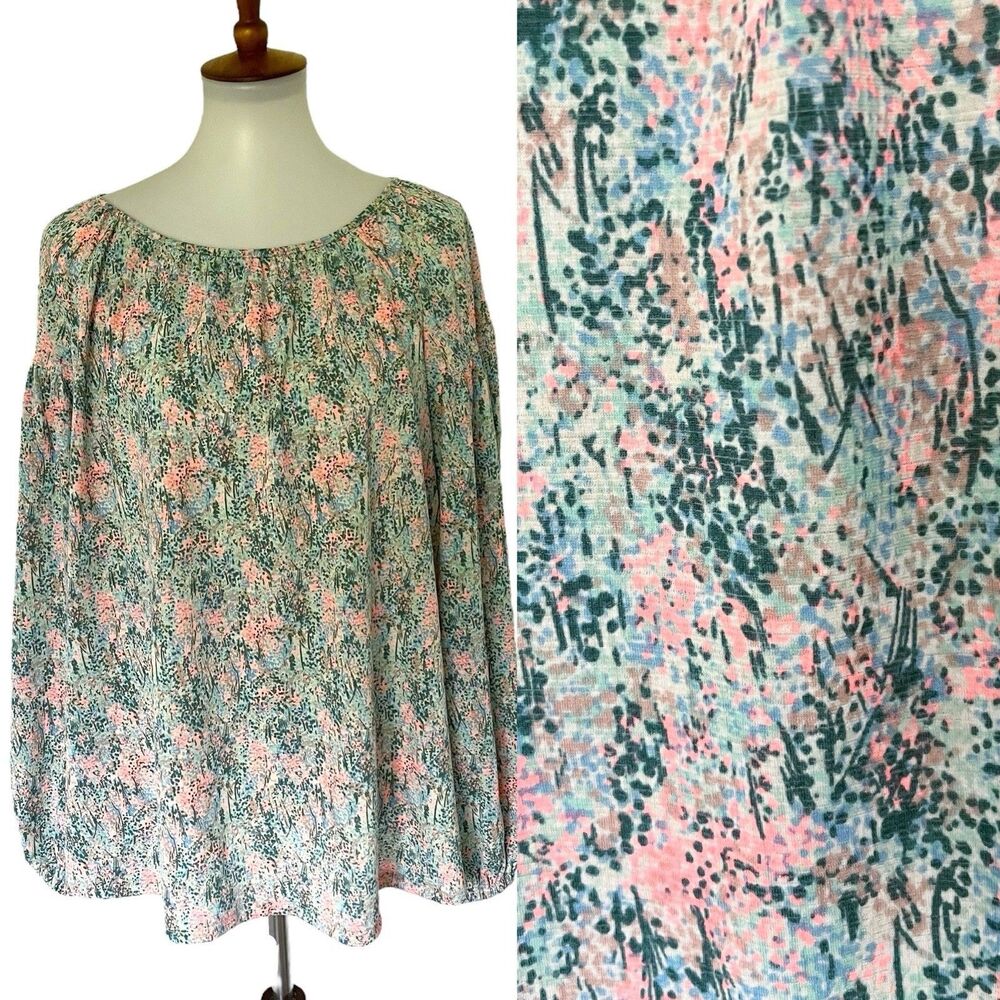 Ava & Viv Plus X 14W Abstract Print Peasant Top Shirt Blouse Flowy Long Balloon